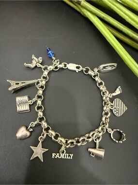 Vintage Prochain 925 Sterling Silver Rolo Chain Link 12-Charm Bracelet 32.9g.